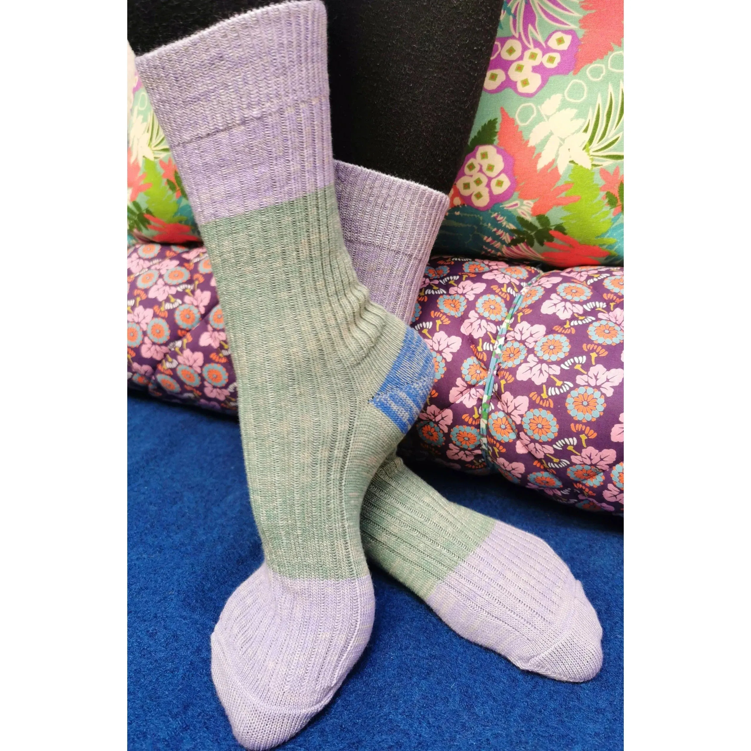 Adult Green-Mauve Colour Block Woolfgang Wool Blend Socks