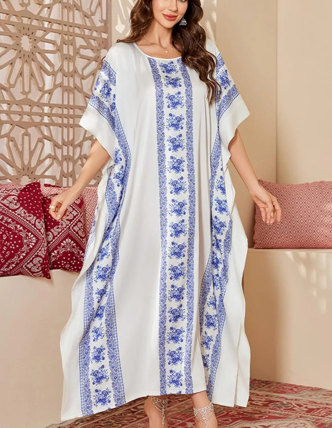Caftan Dresses for Women Satin Plus Size Kaftan Maxi Gown Cover Up Beach Swimsuit Coverup Long House Dress