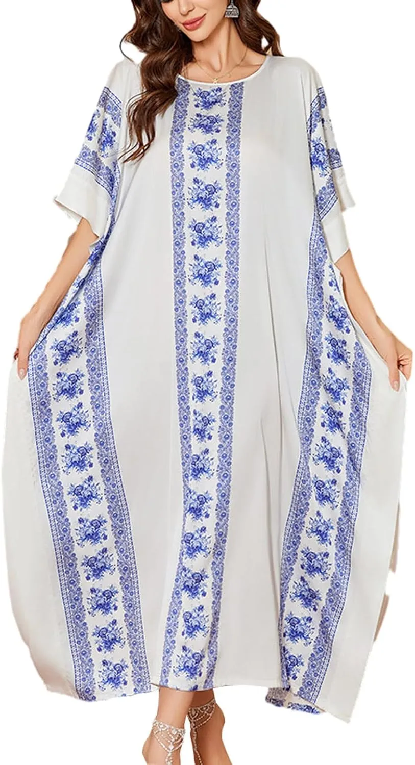 Caftan Dresses for Women Satin Plus Size Kaftan Maxi Gown Cover Up Beach Swimsuit Coverup Long House Dress