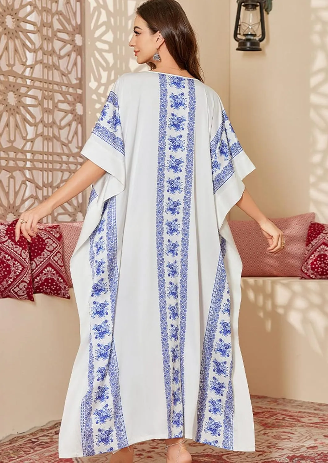 Caftan Dresses for Women Satin Plus Size Kaftan Maxi Gown Cover Up Beach Swimsuit Coverup Long House Dress