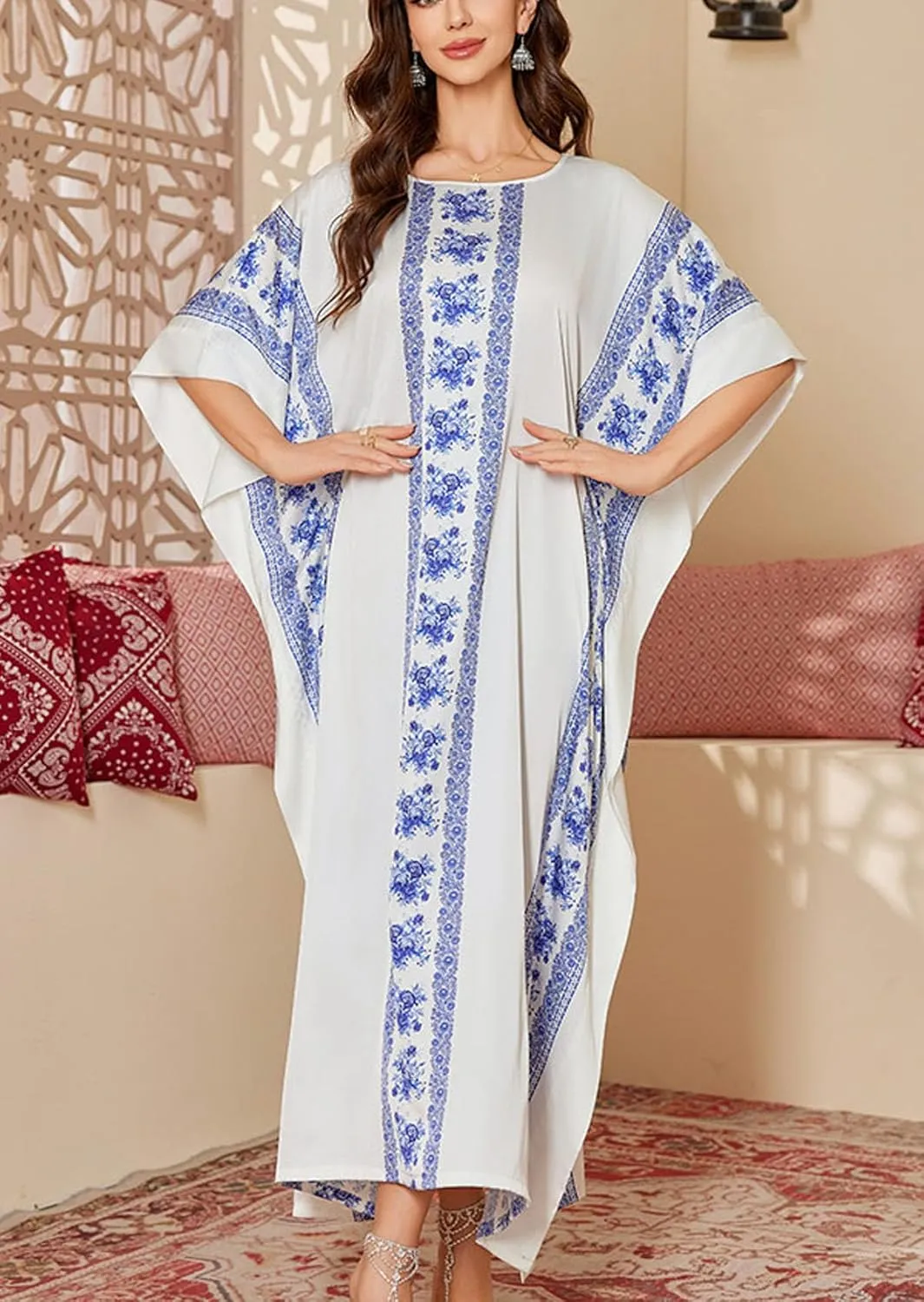Caftan Dresses for Women Satin Plus Size Kaftan Maxi Gown Cover Up Beach Swimsuit Coverup Long House Dress