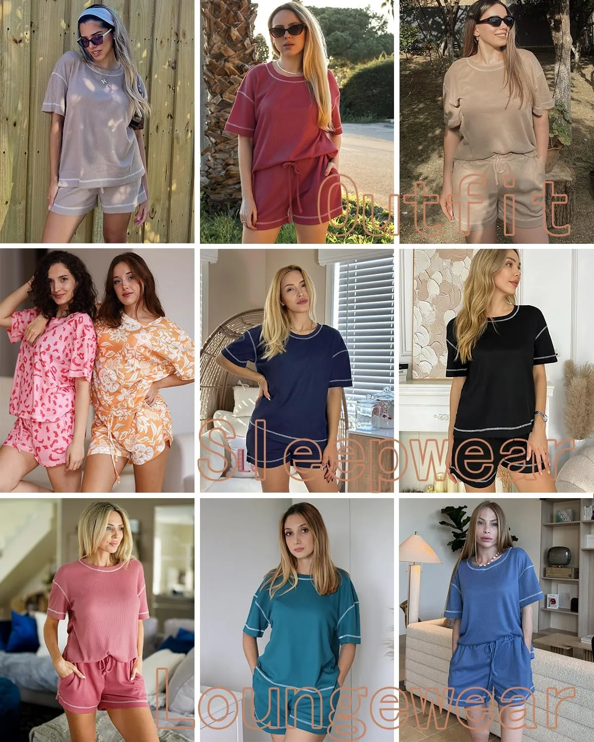 Ekouaer Women Lounge Set 2 Piece Waffle Knit Pajama Set Matching Outfits Shorts Set Comfy Sleepwear Loungewear with Pockets