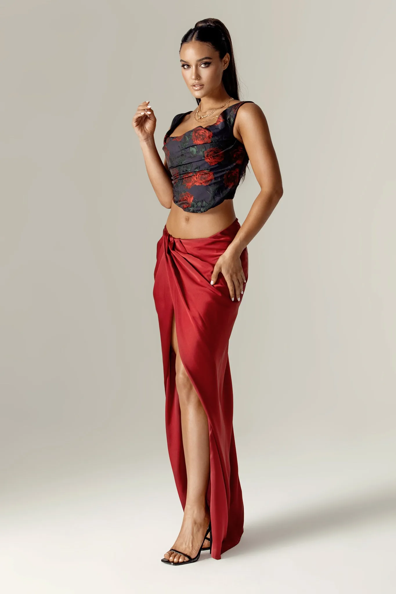 Ericka Jacquard Corset Top (Rose Print)