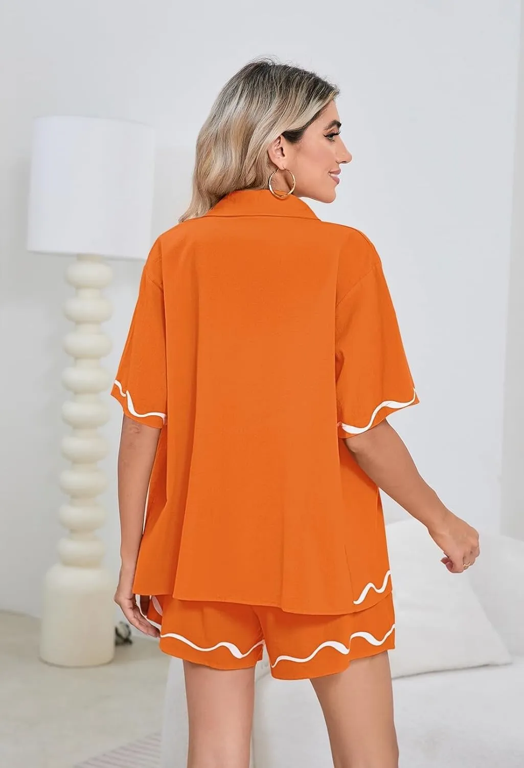 Fixmatti Women Two Piece Summer Sets Short Sleeve Button Down Shirts