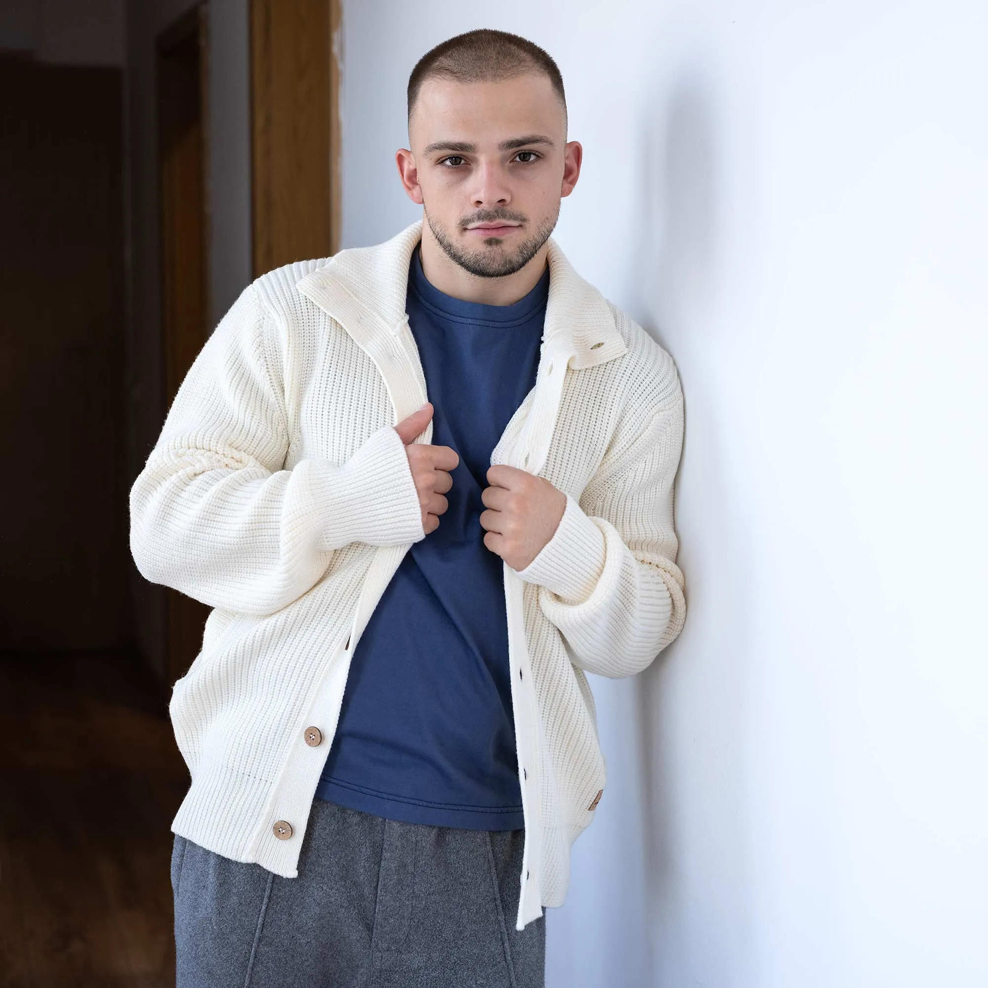 HALIFAX 100% Certified Organic Merino Wool Sweater Cardigan (Unisex) (No Elastic, No Polyester, No Acrylic, No Synthetics; OC Thread) (100% Biodegradable)