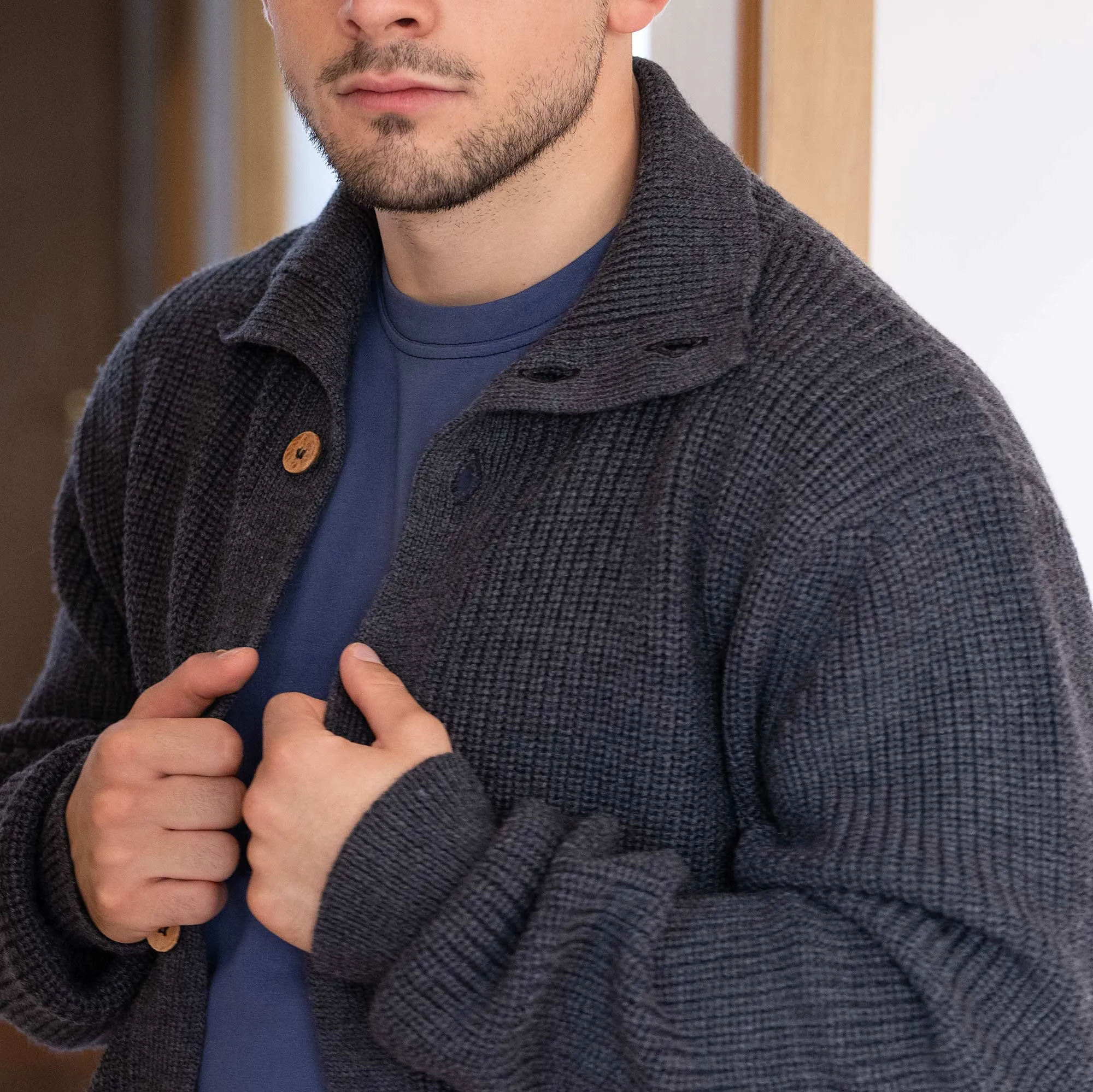 HALIFAX 100% Certified Organic Merino Wool Sweater Cardigan (Unisex) (No Elastic, No Polyester, No Acrylic, No Synthetics; OC Thread) (100% Biodegradable)