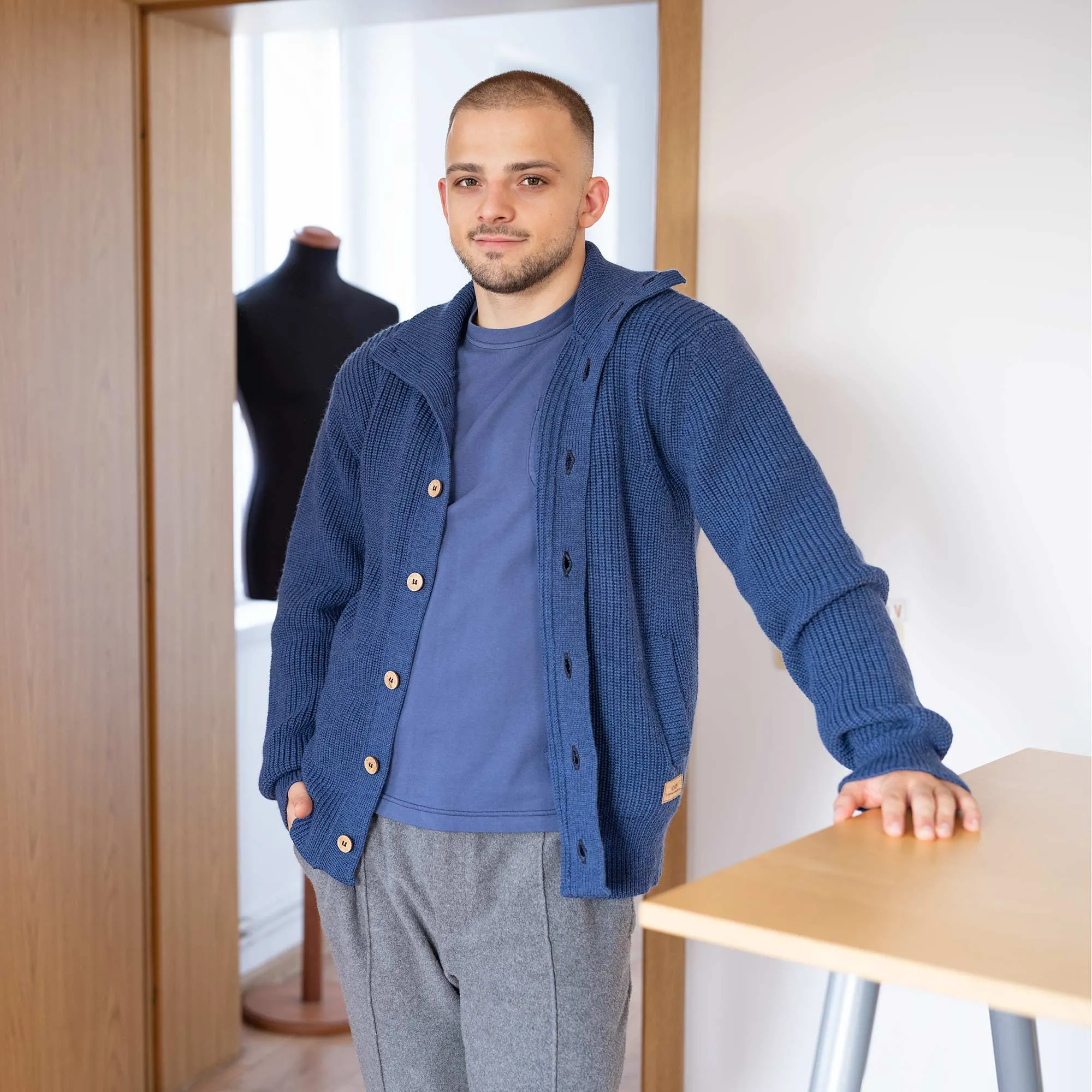 HALIFAX 100% Certified Organic Merino Wool Sweater Cardigan (Unisex) (No Elastic, No Polyester, No Acrylic, No Synthetics; OC Thread) (100% Biodegradable)