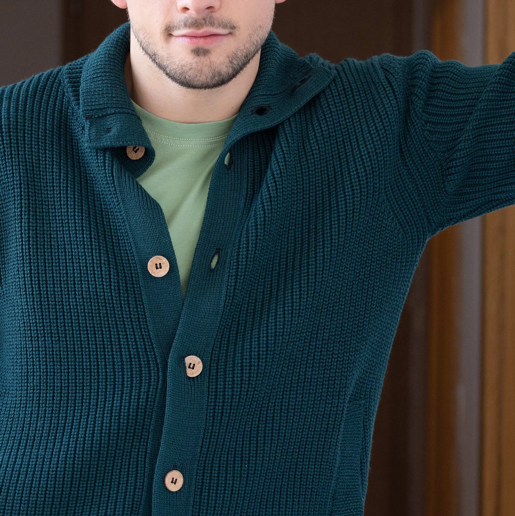 HALIFAX 100% Certified Organic Merino Wool Sweater Cardigan (Unisex) (No Elastic, No Polyester, No Acrylic, No Synthetics; OC Thread) (100% Biodegradable)