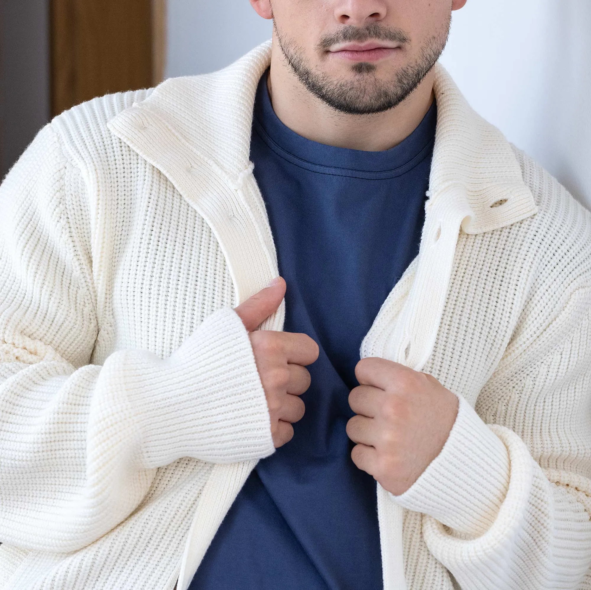 HALIFAX 100% Certified Organic Merino Wool Sweater Cardigan (Unisex) (No Elastic, No Polyester, No Acrylic, No Synthetics; OC Thread) (100% Biodegradable)