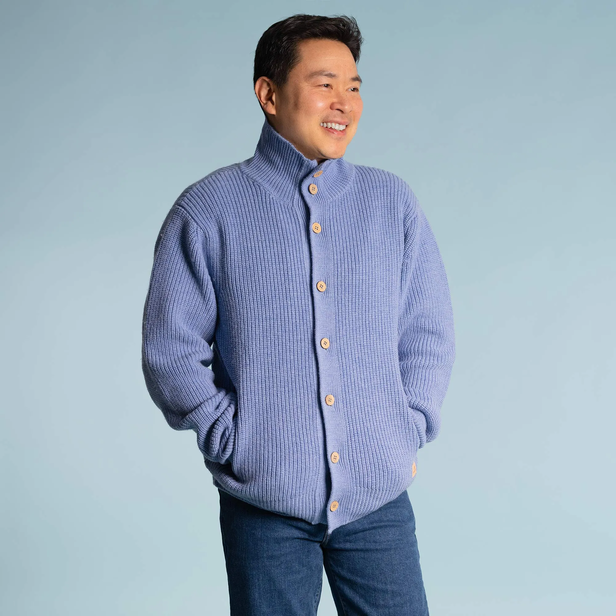 HALIFAX 100% Certified Organic Merino Wool Sweater Cardigan (Unisex) (No Elastic, No Polyester, No Acrylic, No Synthetics; OC Thread) (100% Biodegradable)