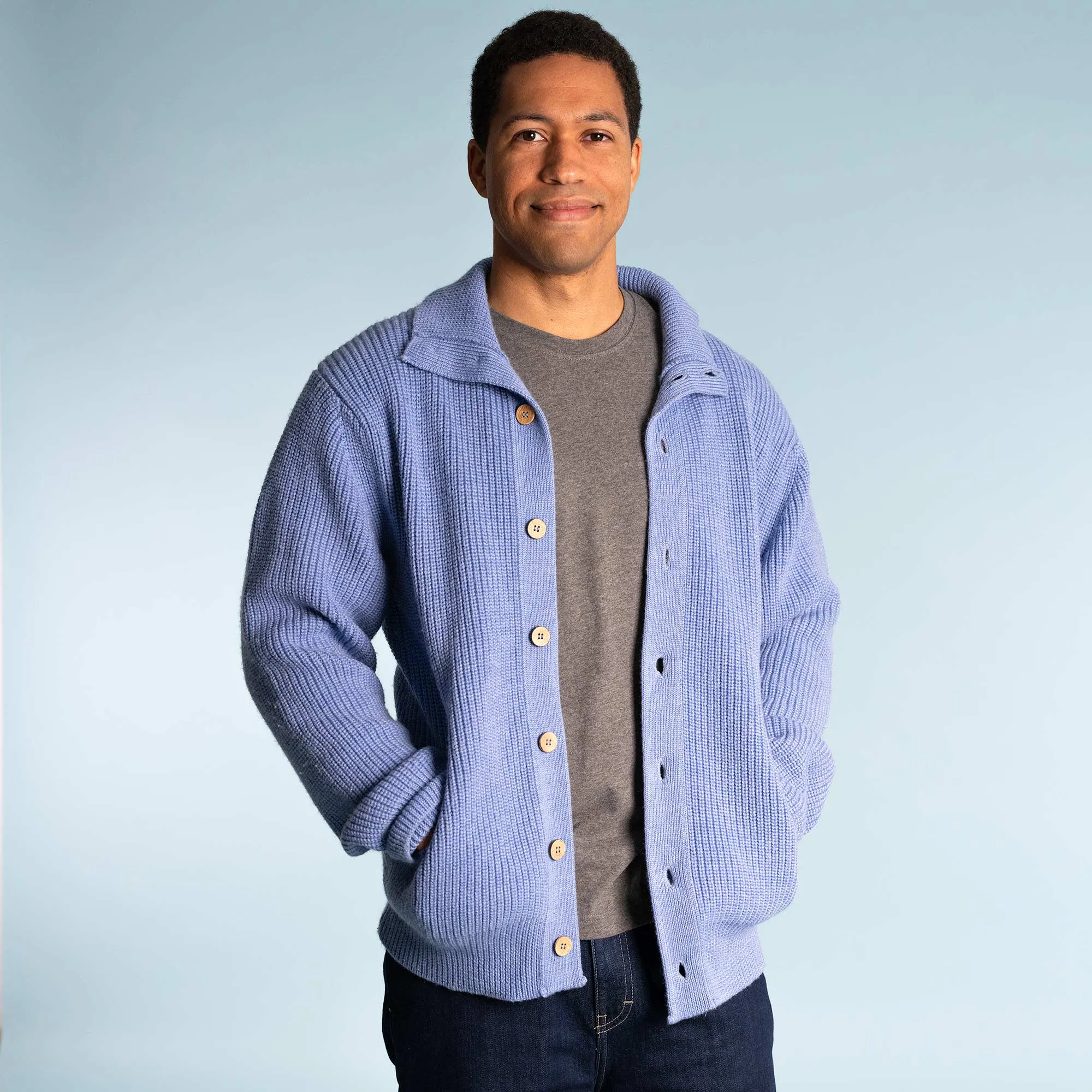 HALIFAX 100% Certified Organic Merino Wool Sweater Cardigan (Unisex) (No Elastic, No Polyester, No Acrylic, No Synthetics; OC Thread) (100% Biodegradable)