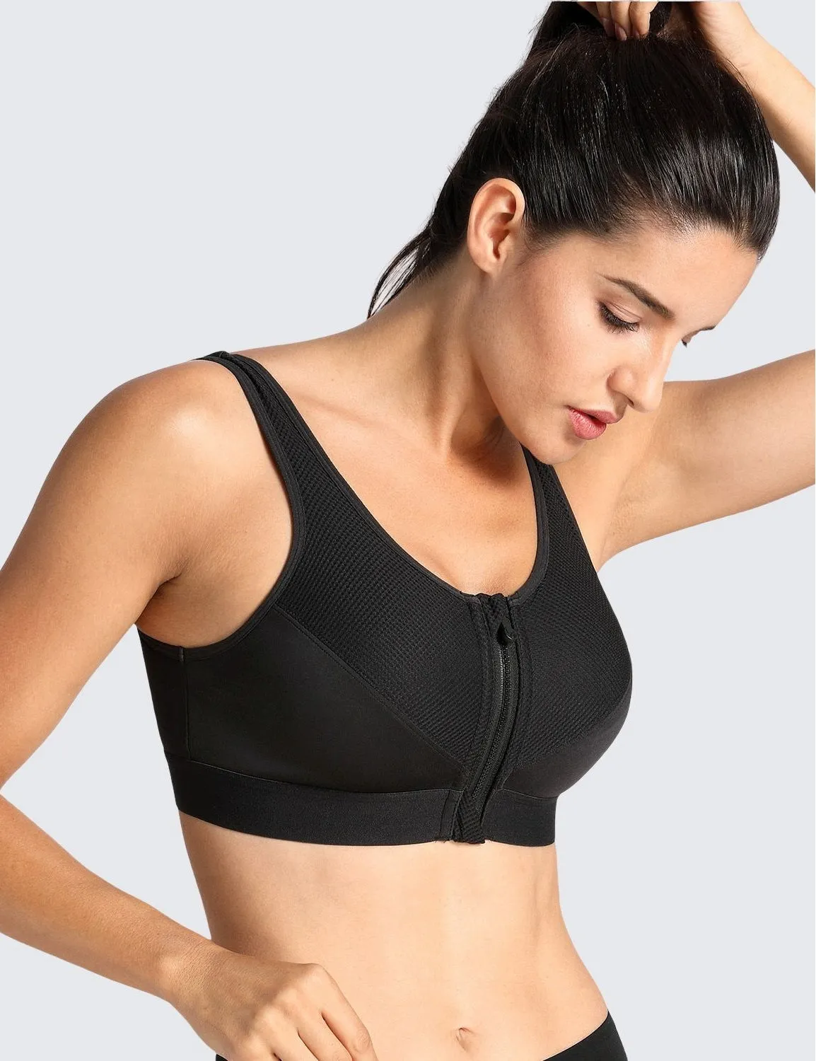 High Impact Wirefree Cross Back Support Front Zip Sports Bra