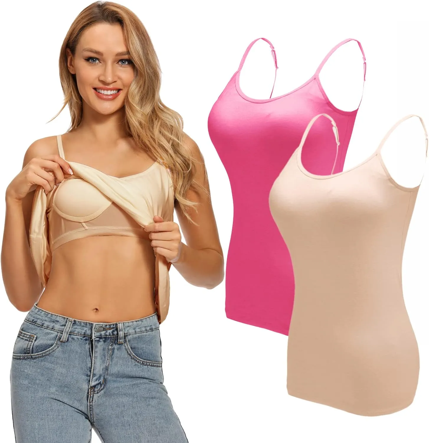 Ibeauti Womens Camisoles Tops with Built in Padded Bra Basic Breathable Tank Top