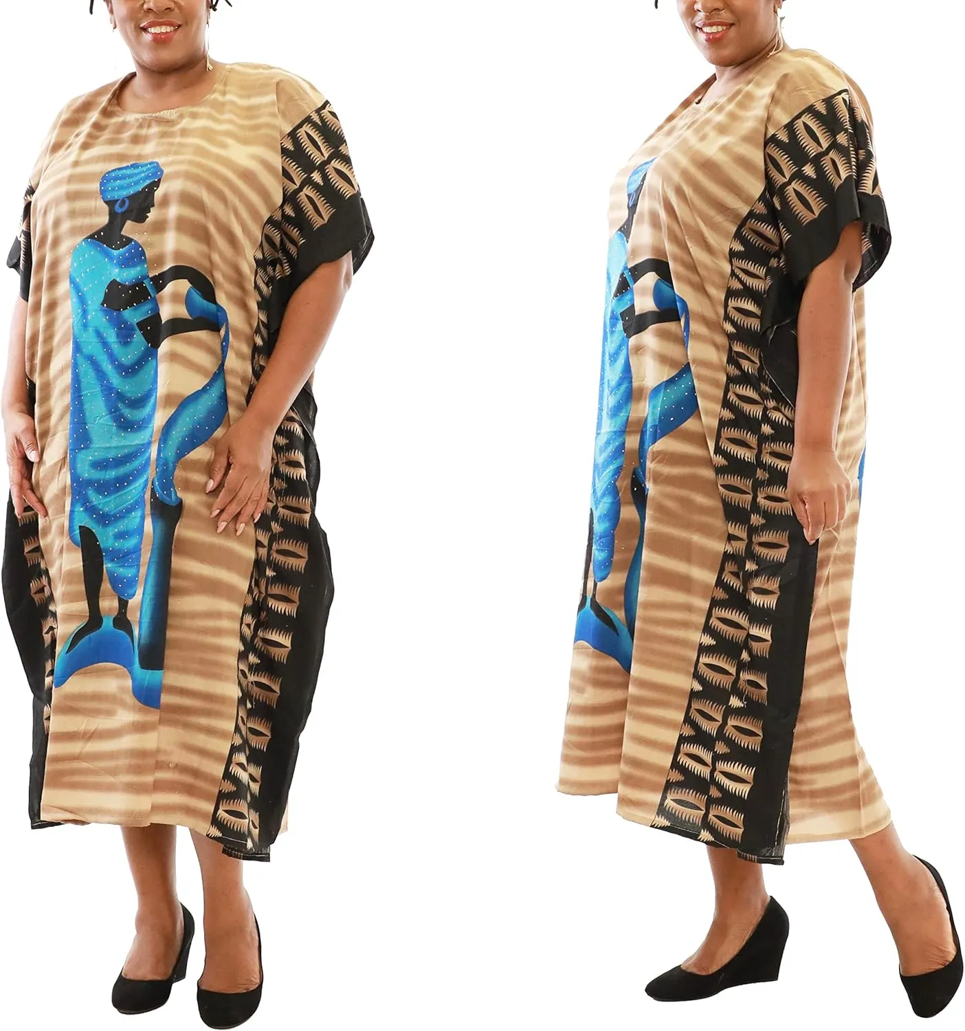 KARACHIC BY NF Women Kaftan Dress African Print Maxi Dresses for Casual wear, Lounge, Shopping, Cover Up with Headwrap