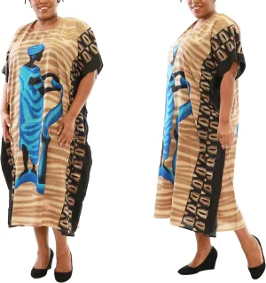 KARACHIC BY NF Women Kaftan Dress African Print Maxi Dresses for Casual wear, Lounge, Shopping, Cover Up with Headwrap