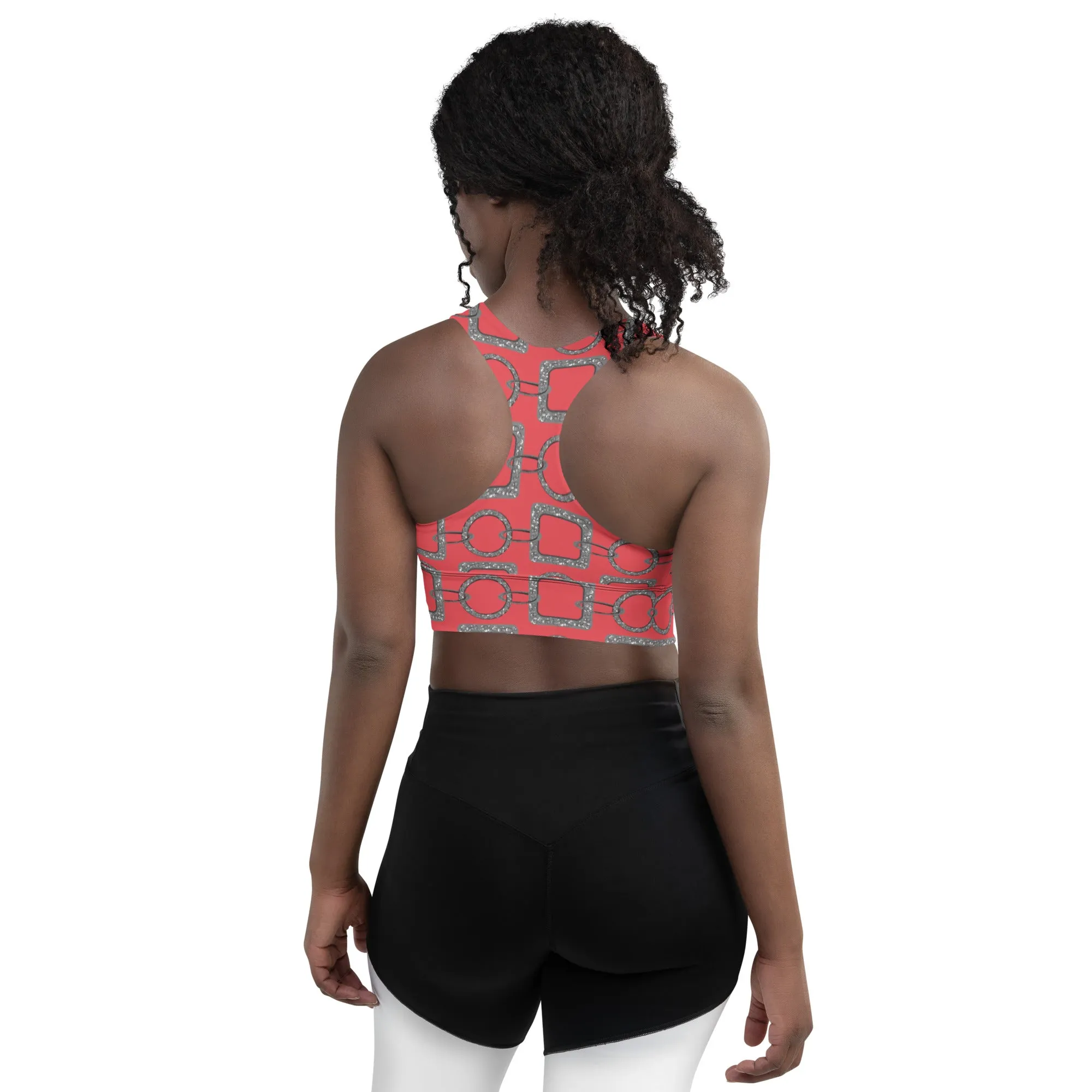 Lilly Longline sports bra, Hammered Silver Chain on Ruby