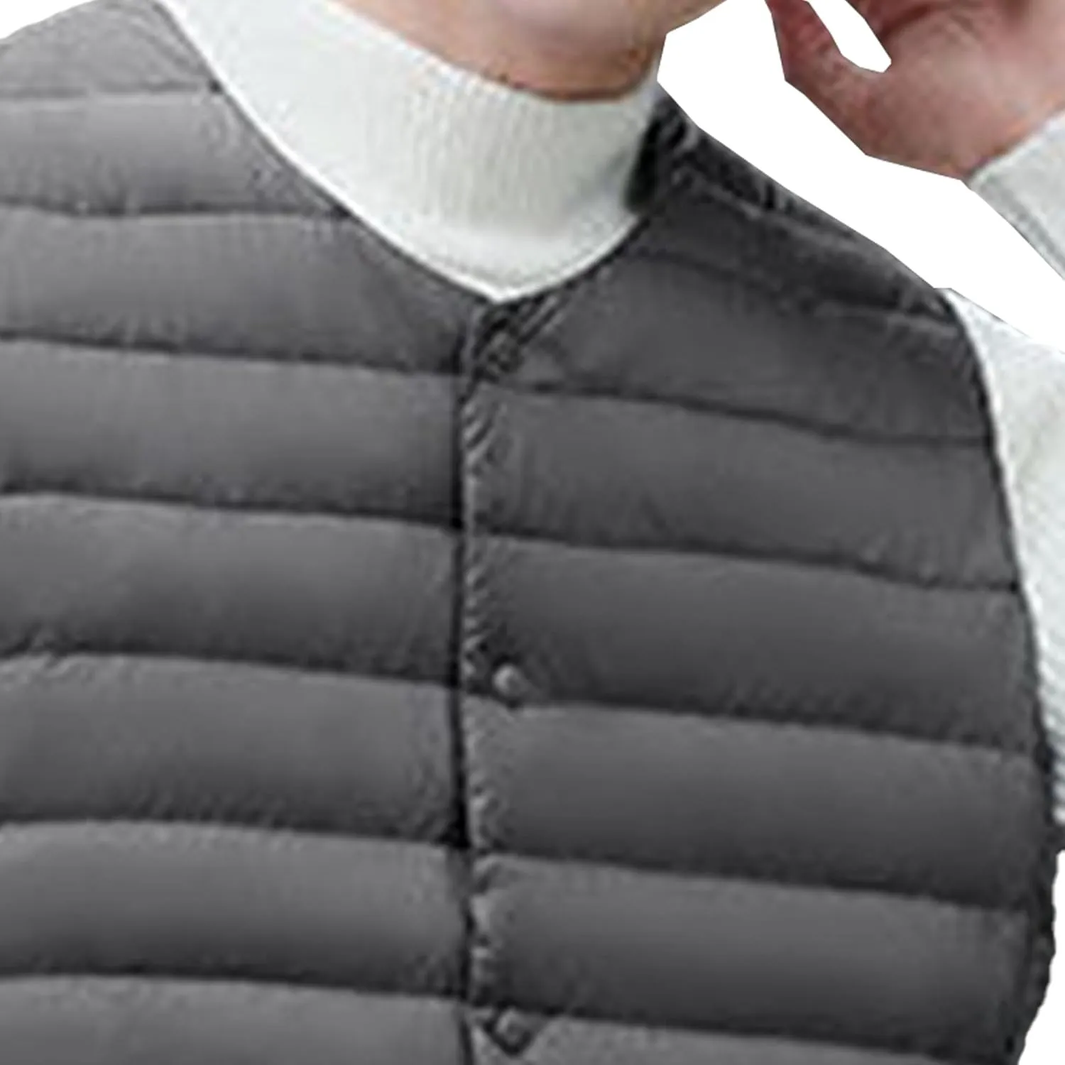 Maiyifu-GJ Men Collarless Padded Down Vest V-Neck Button Quilted Thicken Vest Coat Lightweight Winter Warm Sleeveless Jacket