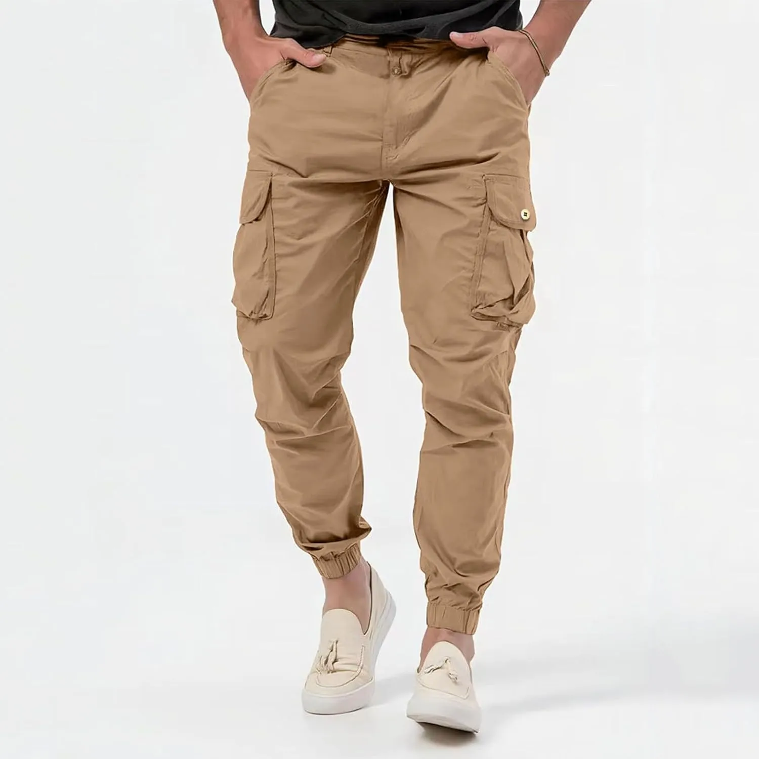 Mens Skinny Tapered Cargo Pants Slim Fit Casual Stretch Lightweight Hiking Work PantsTactical Trousers with Multi Pockets