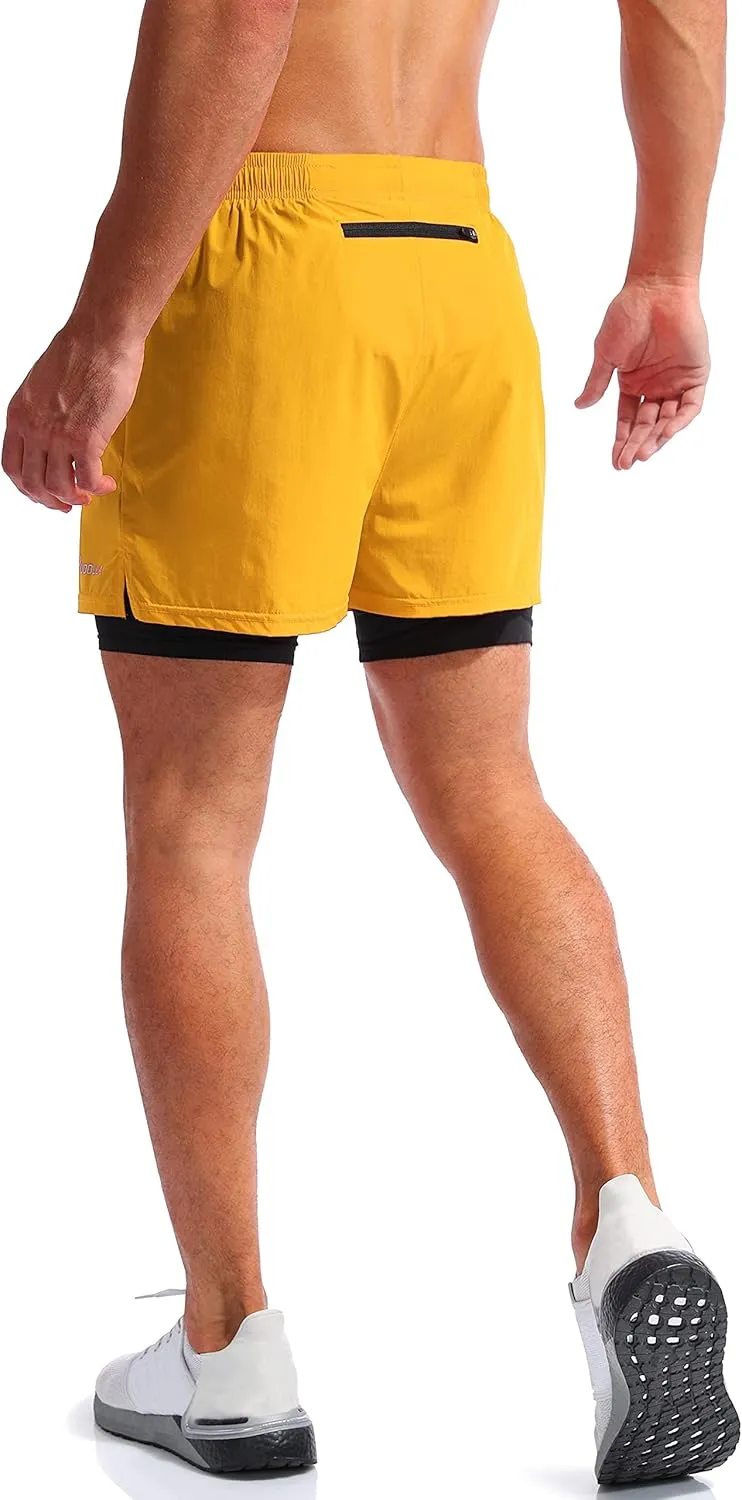 Pudolla Mens 2 in 1 Running Shorts 5"/7" Quick Dry Gym Athletic Workout Shorts for Men with Phone Pockets