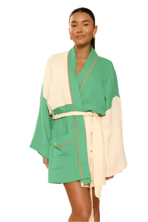 TEEK - Green Cream Two Tone Kimono Robe