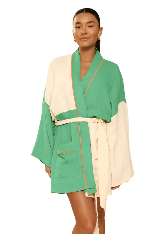 TEEK - Green Cream Two Tone Kimono Robe