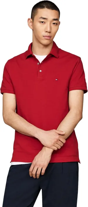 Tommy Hilfiger Men's Short Sleeve Polo Shirts in Regular Fit with Stretch and Organic Pique Cotton