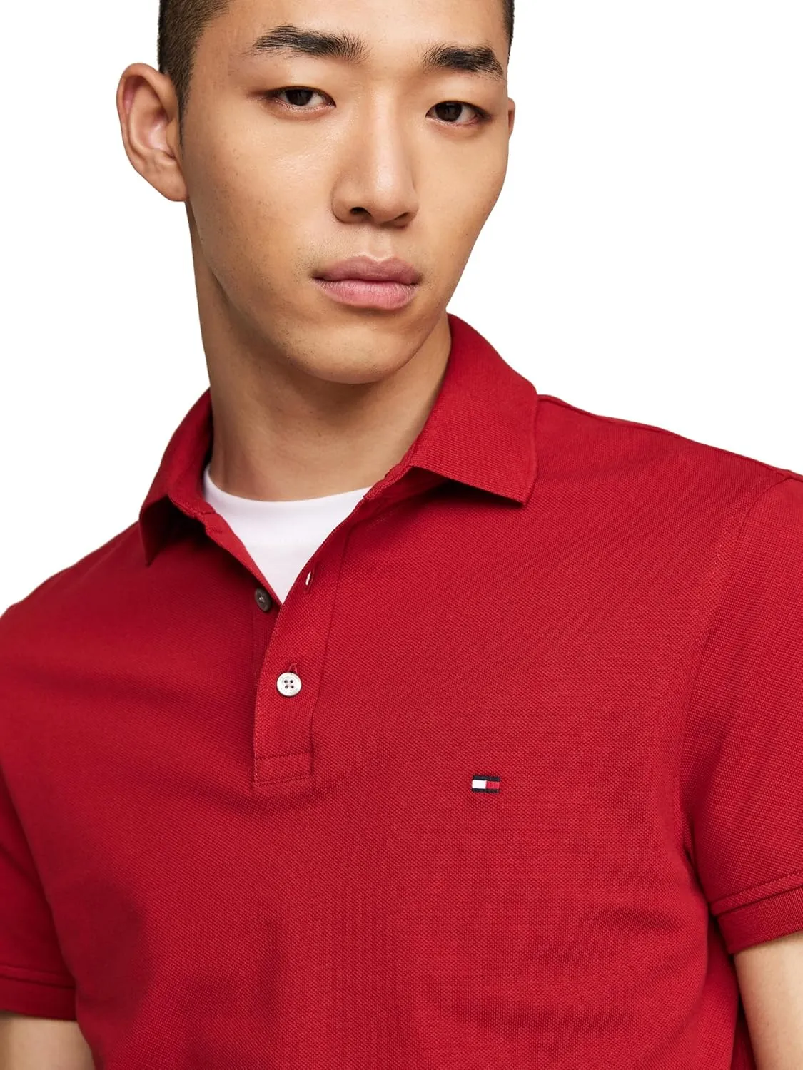 Tommy Hilfiger Men's Short Sleeve Polo Shirts in Regular Fit with Stretch and Organic Pique Cotton