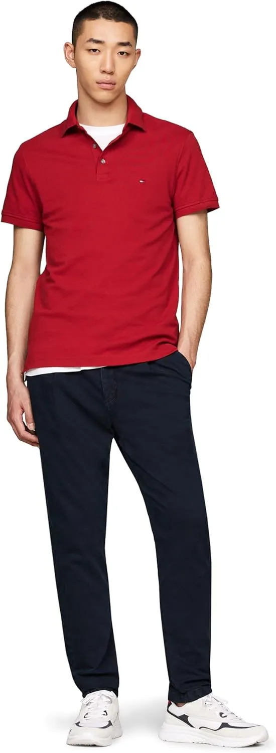 Tommy Hilfiger Men's Short Sleeve Polo Shirts in Regular Fit with Stretch and Organic Pique Cotton