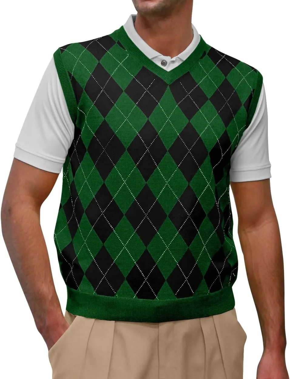V-Neck Argyle Golf Sweater Vests - GolfKnickers: Mens - Pullover - (EE-6Z)