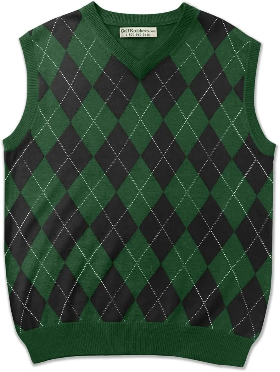 V-Neck Argyle Golf Sweater Vests - GolfKnickers: Mens - Pullover - (EE-6Z)