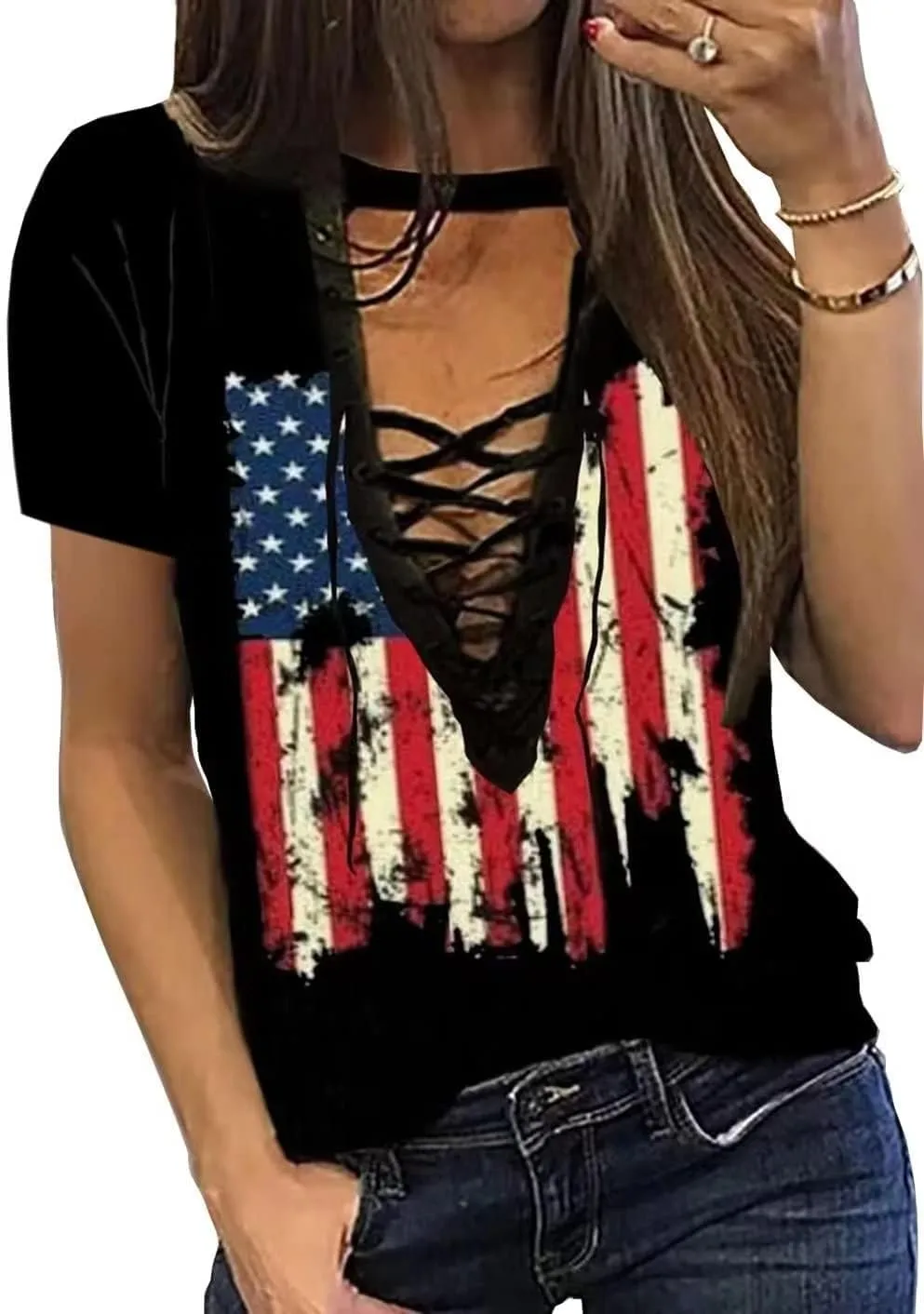 Vintage Rock Skeleton Eagle T Shirts for Women Casual Country Music Tshirts Funny Summer Rock Band Concert Shirt Top