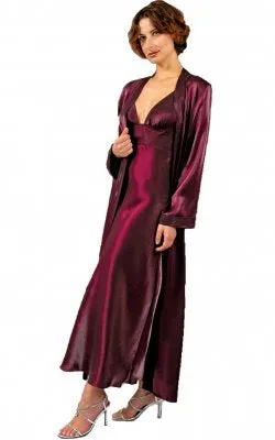 Vxintimates Rayon cotton jacquard long robe with trim, front tie