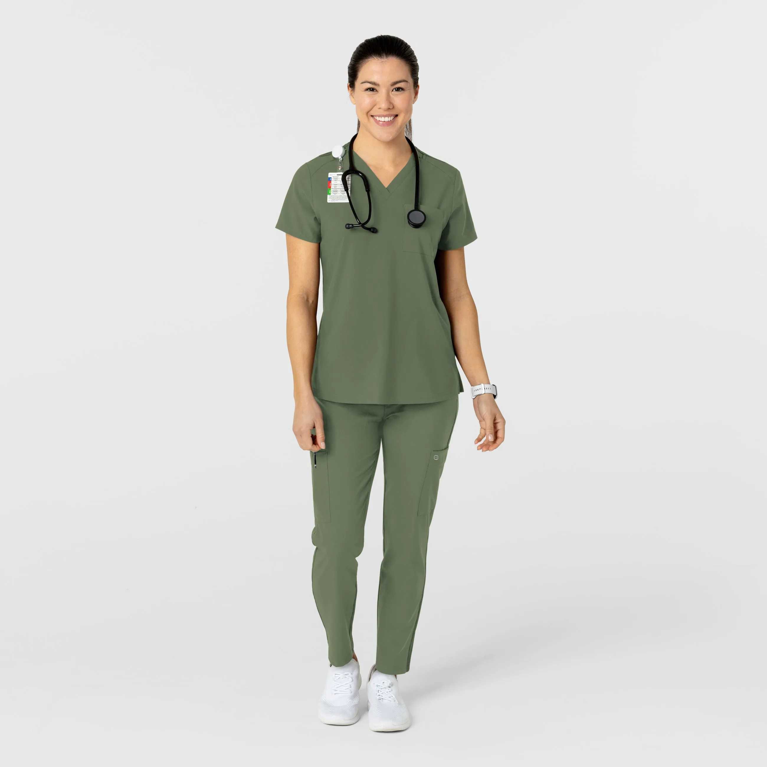 W123 Women's Flex-n-Reach Track Scrub Pant - Olive