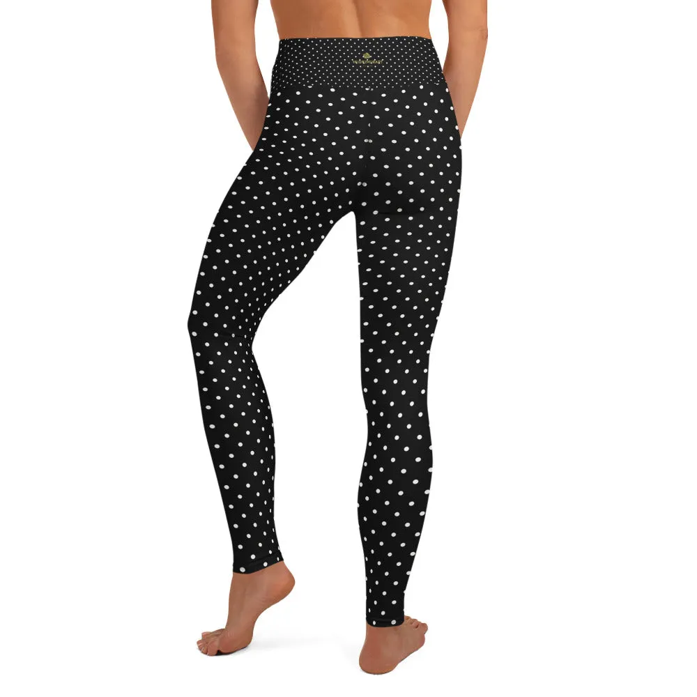 White Polka Dots Women's Leggings, Polka Dots Print Premium Yoga Pants- Made in USA/MX/EU/MX