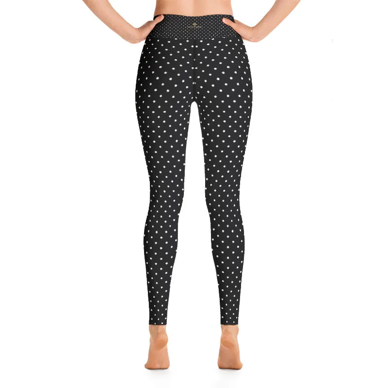 White Polka Dots Women's Leggings, Polka Dots Print Premium Yoga Pants- Made in USA/MX/EU/MX