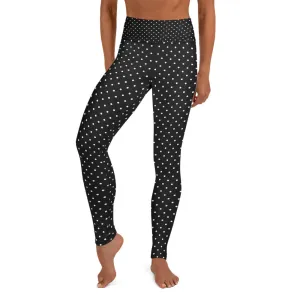 White Polka Dots Women's Leggings, Polka Dots Print Premium Yoga Pants- Made in USA/MX/EU/MX