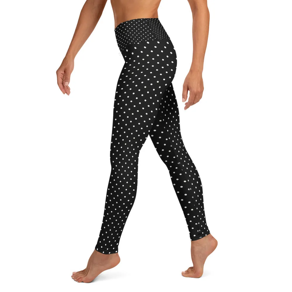 White Polka Dots Women's Leggings, Polka Dots Print Premium Yoga Pants- Made in USA/MX/EU/MX