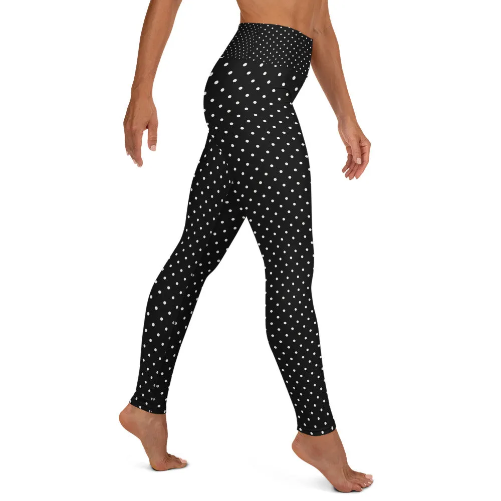 White Polka Dots Women's Leggings, Polka Dots Print Premium Yoga Pants- Made in USA/MX/EU/MX