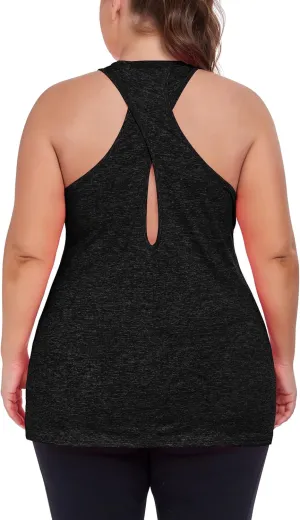 Women's Plus Size Athletic Tank Tops Cross Backless Racerback Workout Yoga Running Sleevelss Shirts