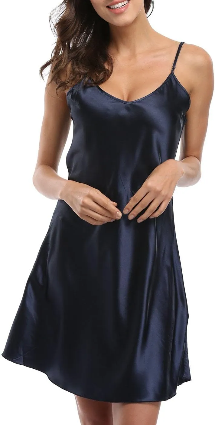 Women's Plus Size Lingerie Robe Sexy Spaghetti Strap Nightgown Satin Sleepwear Chemises Full Slips Nightdress