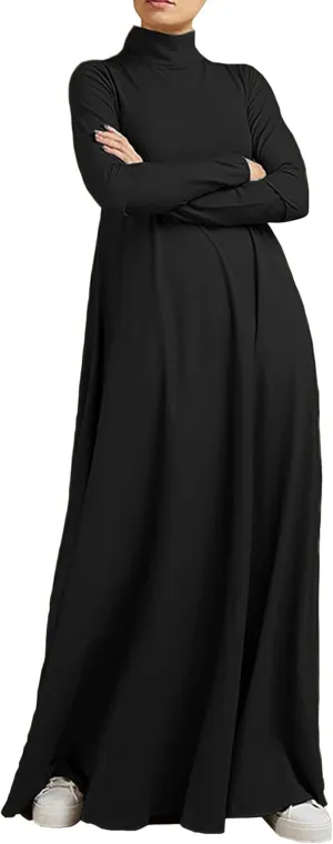 WSPLYSPJY Women Girls High Neck Long Sleeve Abaya Muslim Dress Solid Color Prayer Clothes Islamic Robe